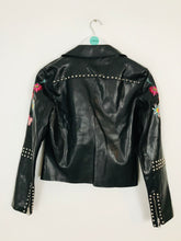 Load image into Gallery viewer, Glamorous Women’s Floral Faux Leather Embroidered Biker Jacket | M UK10-12 | Black
