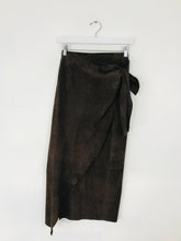 Load image into Gallery viewer, Vera Pelle Women’s Suede Wrap Midi Skirt | UK10 | Brown
