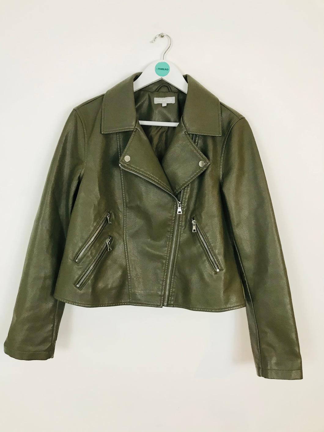 Red Herring Women’s Faux Leather Biker Jacket | UK14 | Green