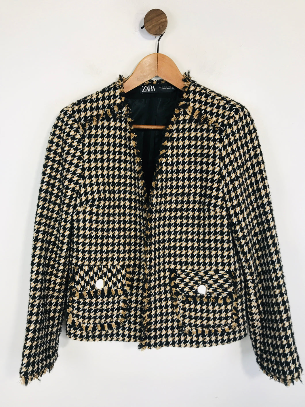 Zara Women's Tweed Collarless Blazer Jacket | M UK10-12 | Multicoloured