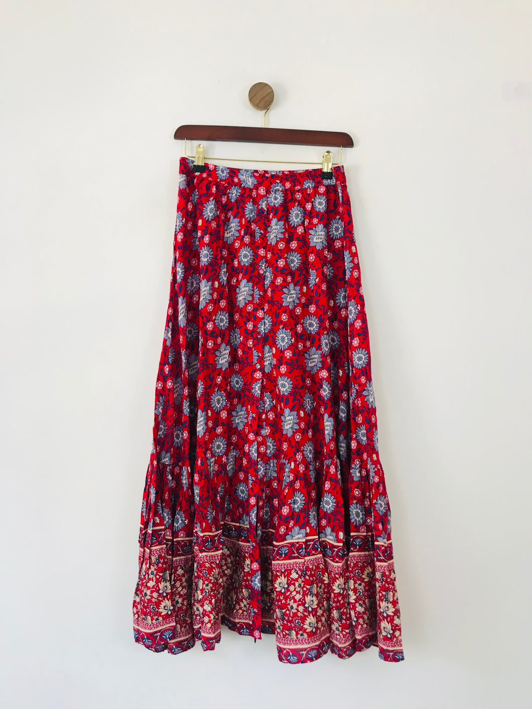 Mango Women's Floral Front Split Maxi Skirt | M UK10-12 | Red