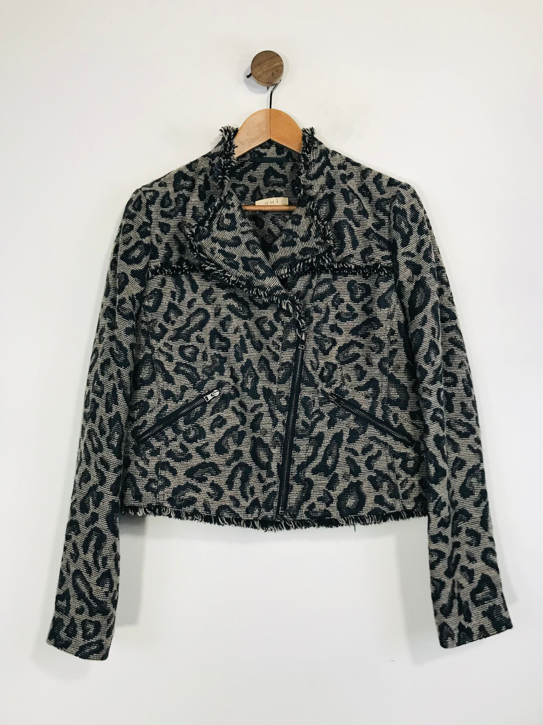 Oui Women's Leopard Print Biker Jacket | UK16 | Multicoloured