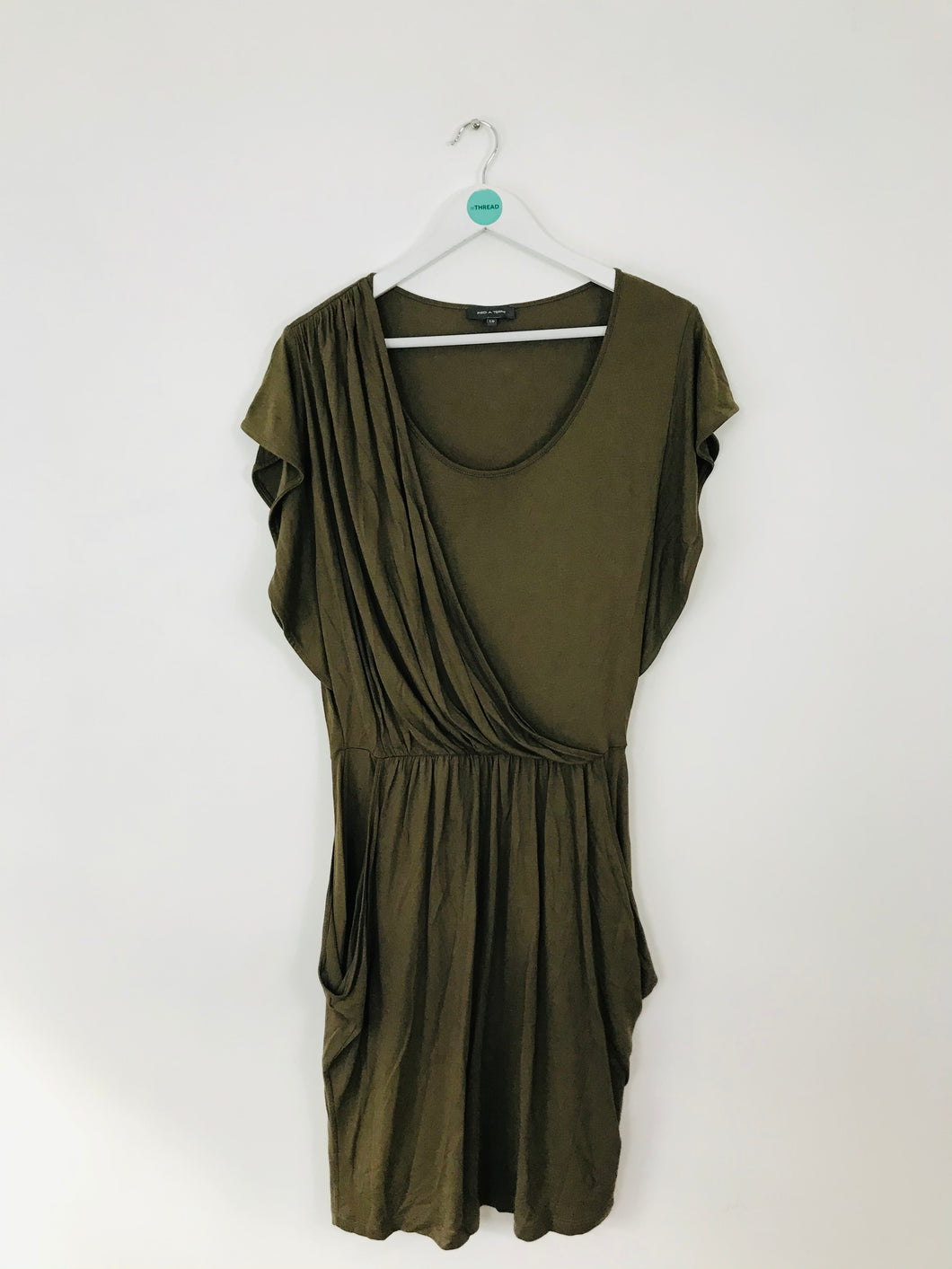 Pied A Terre Women’s Draped Scoop Neck Dress | UK10 | Khaki Green