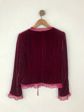 Load image into Gallery viewer, Laura Ashley Women’s Silk Frill Velvet Cardigan | UK10 | Burgundy Red

