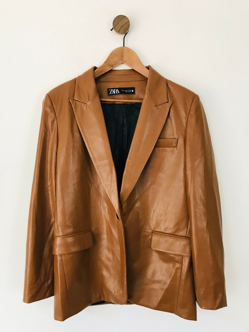 Zara Women's Faux Leather Blazer Jacket | M UK10-12 | Brown