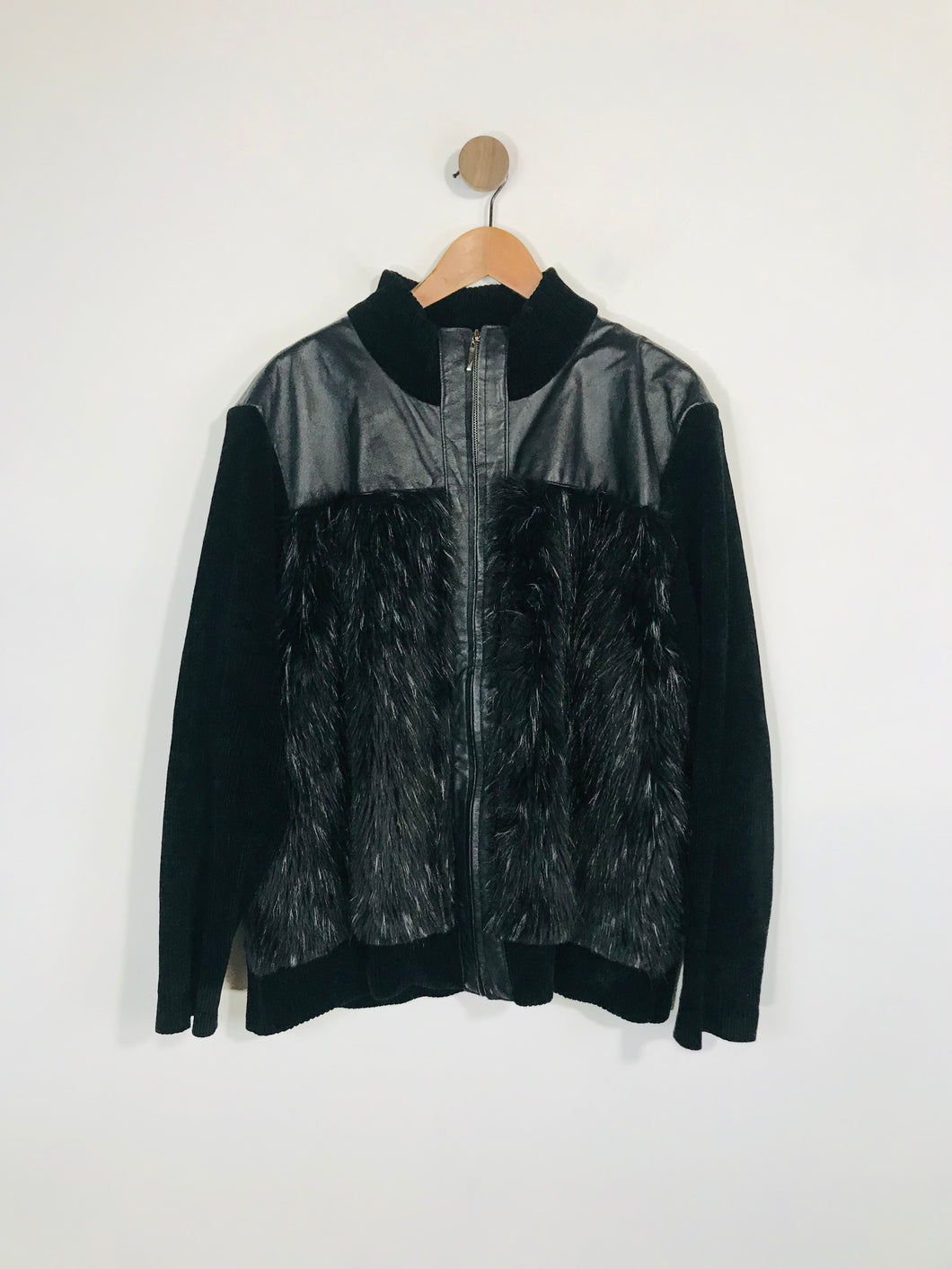 Lisa Women's Faux Fur Bomber Jacket | L UK14 | Black