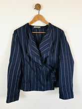 Load image into Gallery viewer, Jaeger Women&#39;s Linen Striped Tie Wrap Blouse | UK12 | Blue
