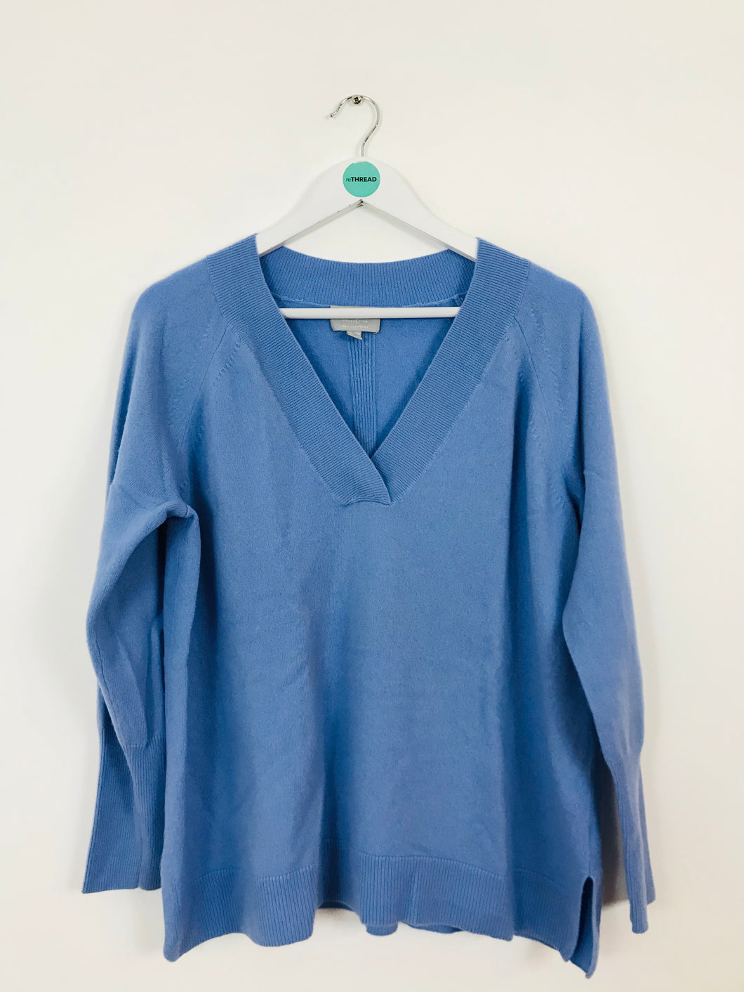 Pure Collection Women’s Cashmere Knit V-Neck Jumper | UK14 | Blue