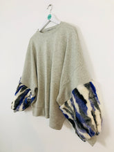 Load image into Gallery viewer, Zara Women’s Cropped Faux Fur Balloon Sleeve Sweatshirt | M | Grey
