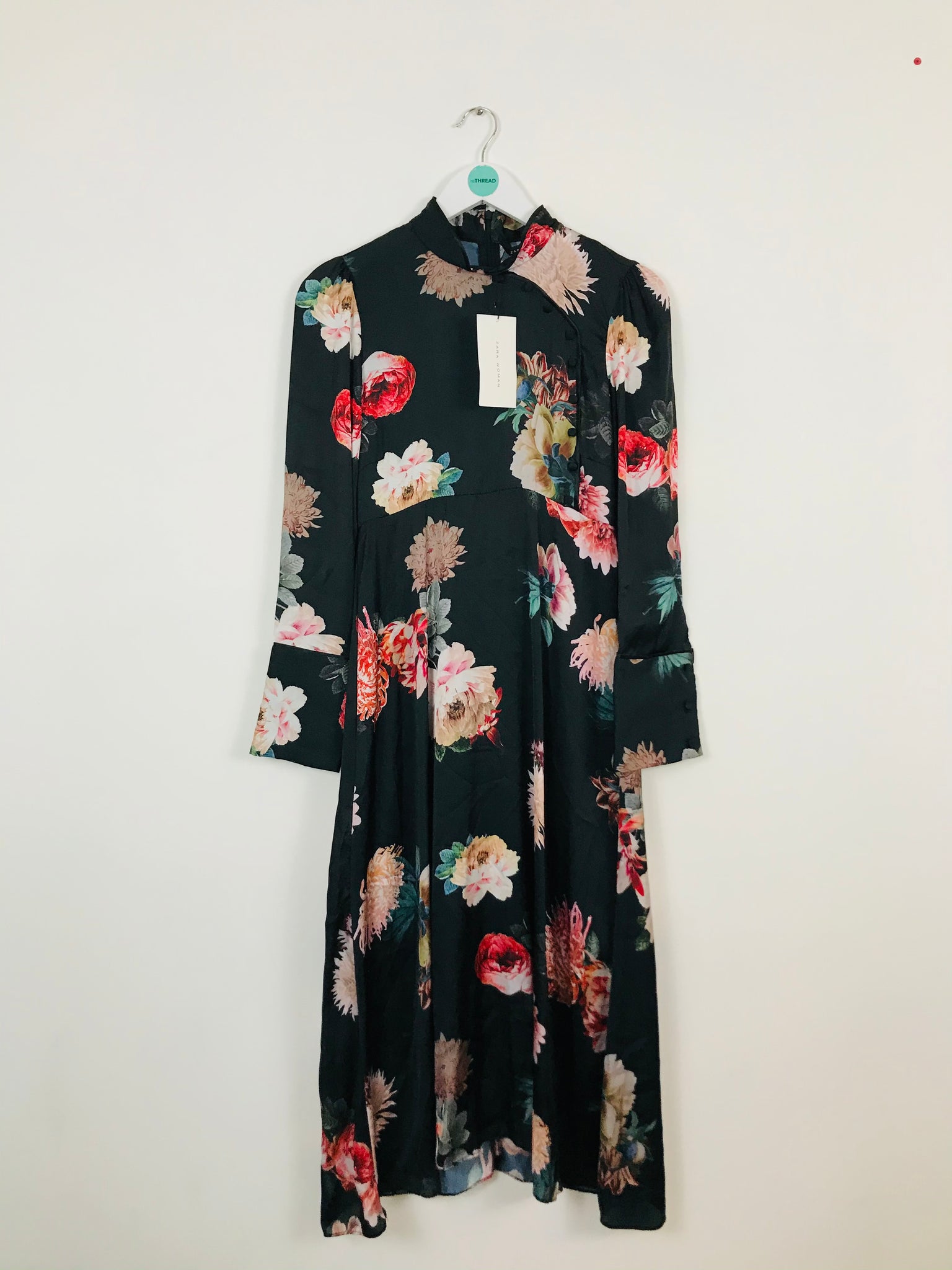 Zara Women's Floral Mandarin Collar Long-Sleeve Maxi Dress NWT | M | B ReThread Zara Women's Floral Mandarin Collar Long-Sleeve Maxi Dress NWT | M | B ReThread