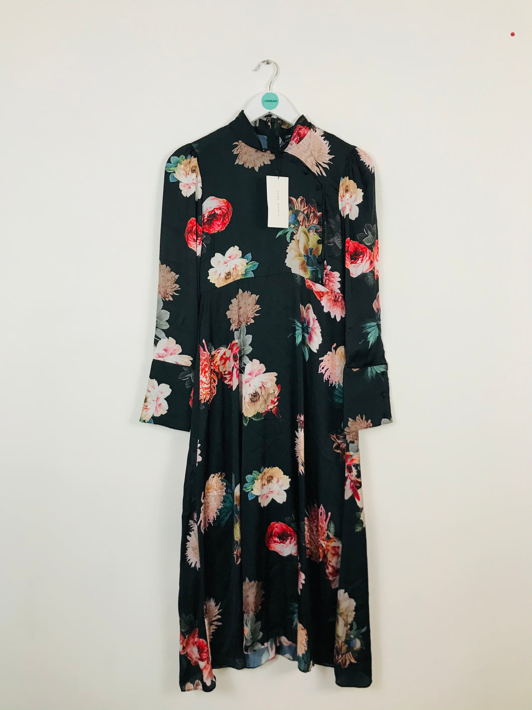 Zara Women’s Floral Mandarin Collar Long-Sleeve Maxi Dress NWT | M | Black