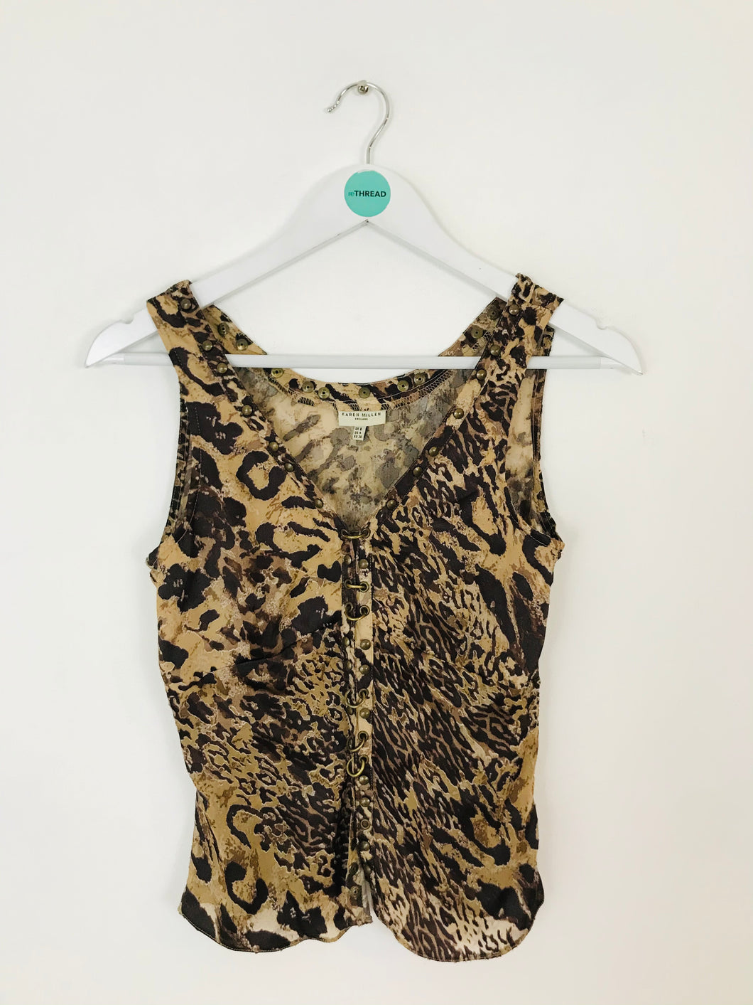 Karen Millen Women’s Leopard Print Sleeveless Shirt Tank Top | UK8 | Brown
