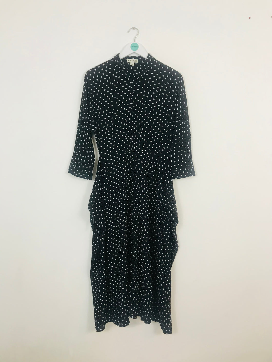 Whistles Women’s Polka Dot Shirt Style Maxi Dress | UK 10 | Black