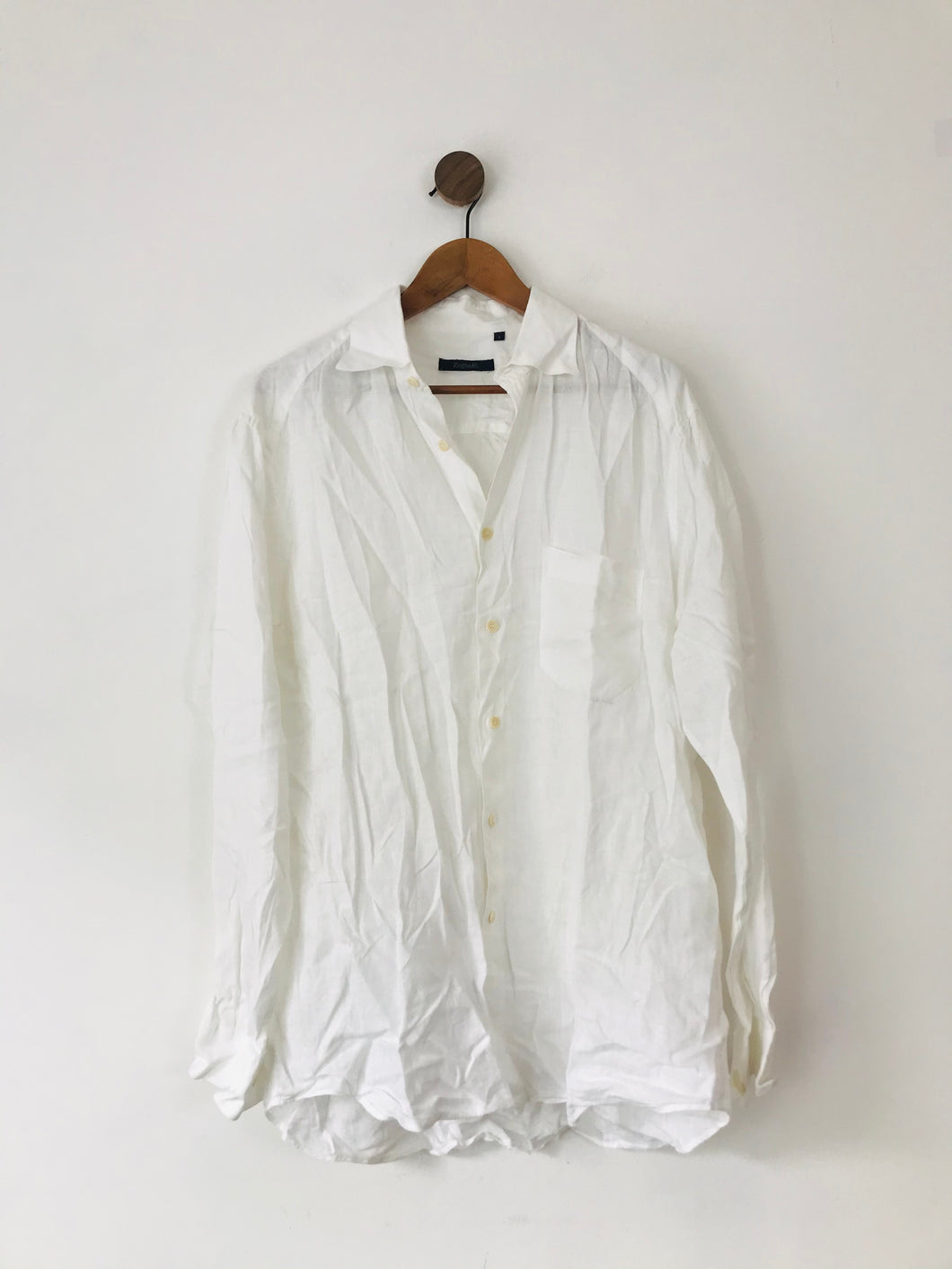 Zegna Sport Men’s Lightweight Linen Button Up Shirt | L | White
