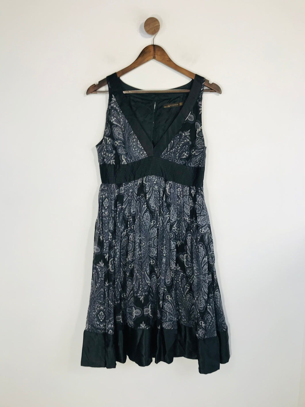 Zara Women's Silk Pleated A-Line Dress | M UK10-12 | Grey