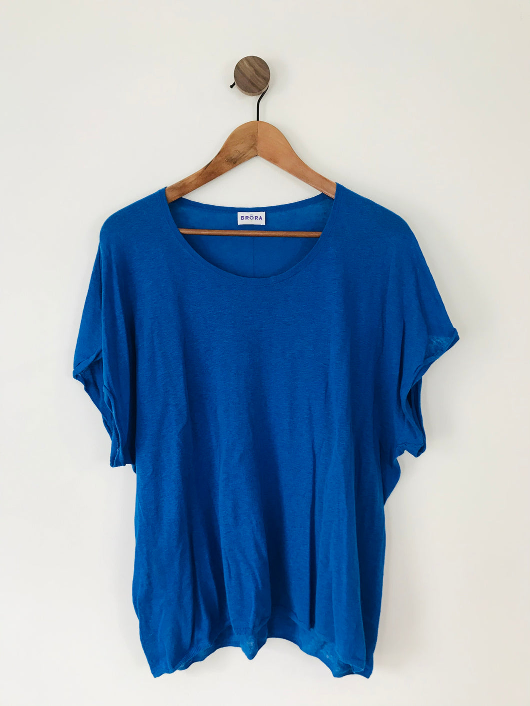 Brora Women’s Linen Cotton Wide Neck Top Blouse | UK16-18 | Blue