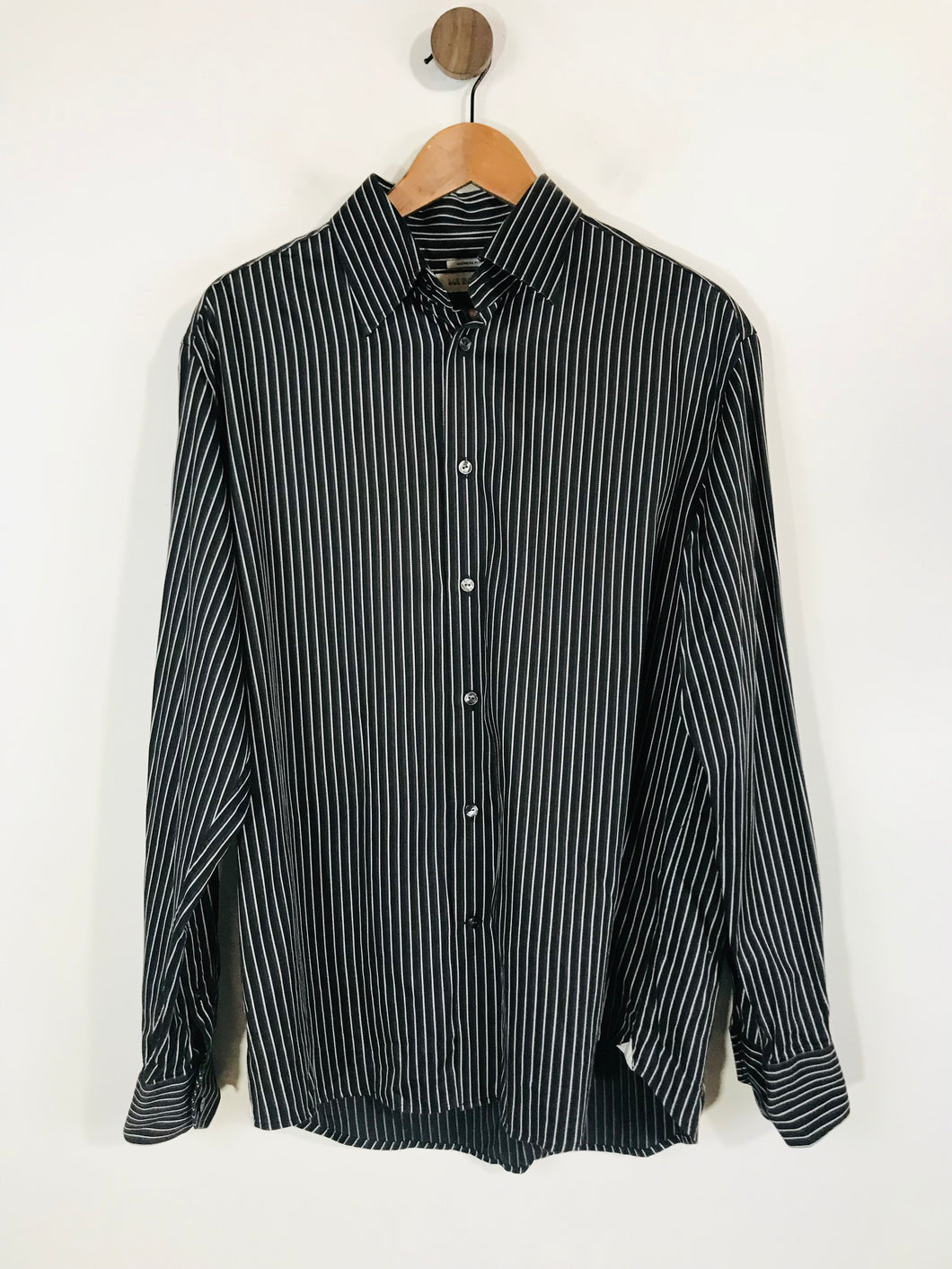 Versace Men's Cotton Striped Button-Up Shirt | 42 | Black
