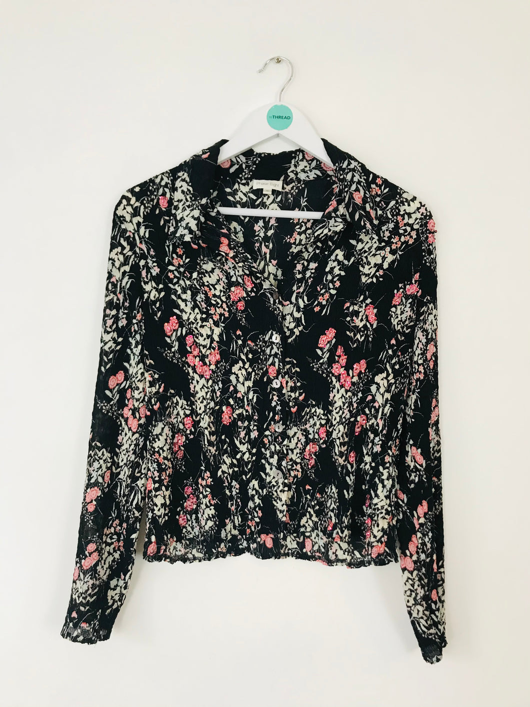Phase Eight Women’s Floral Print Pleated Shirt | UK10-12 | Black