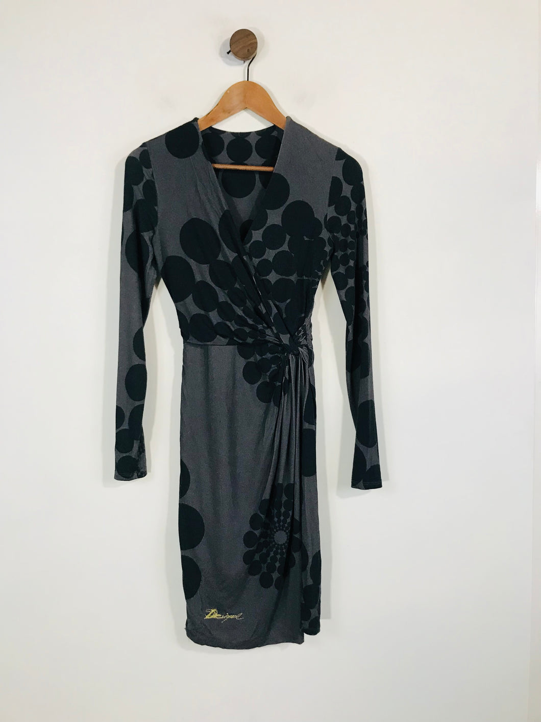 Desigual Women's Polka Dot Ruched Bodycon Dress | XS UK6-8 | Grey