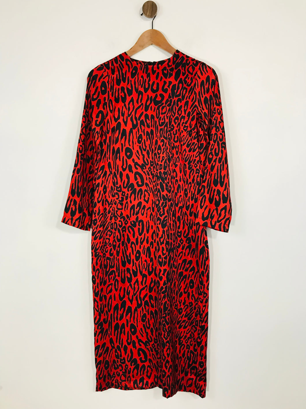 Zara Women's Leopard Print Midi Dress | XS UK6-8 | Red