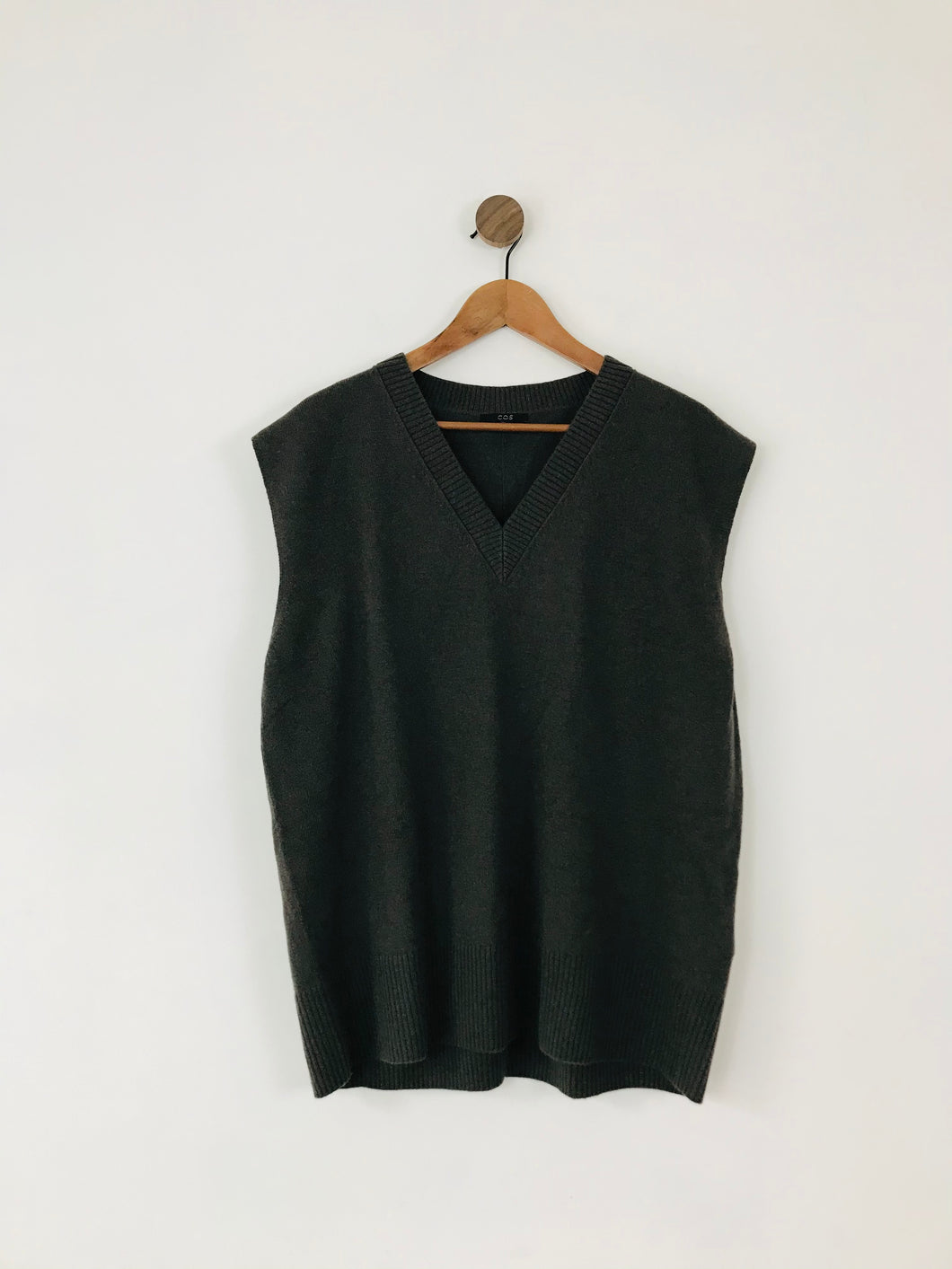COS Women’s V-Neck Wool Sweater Vest | L UK16 | Green