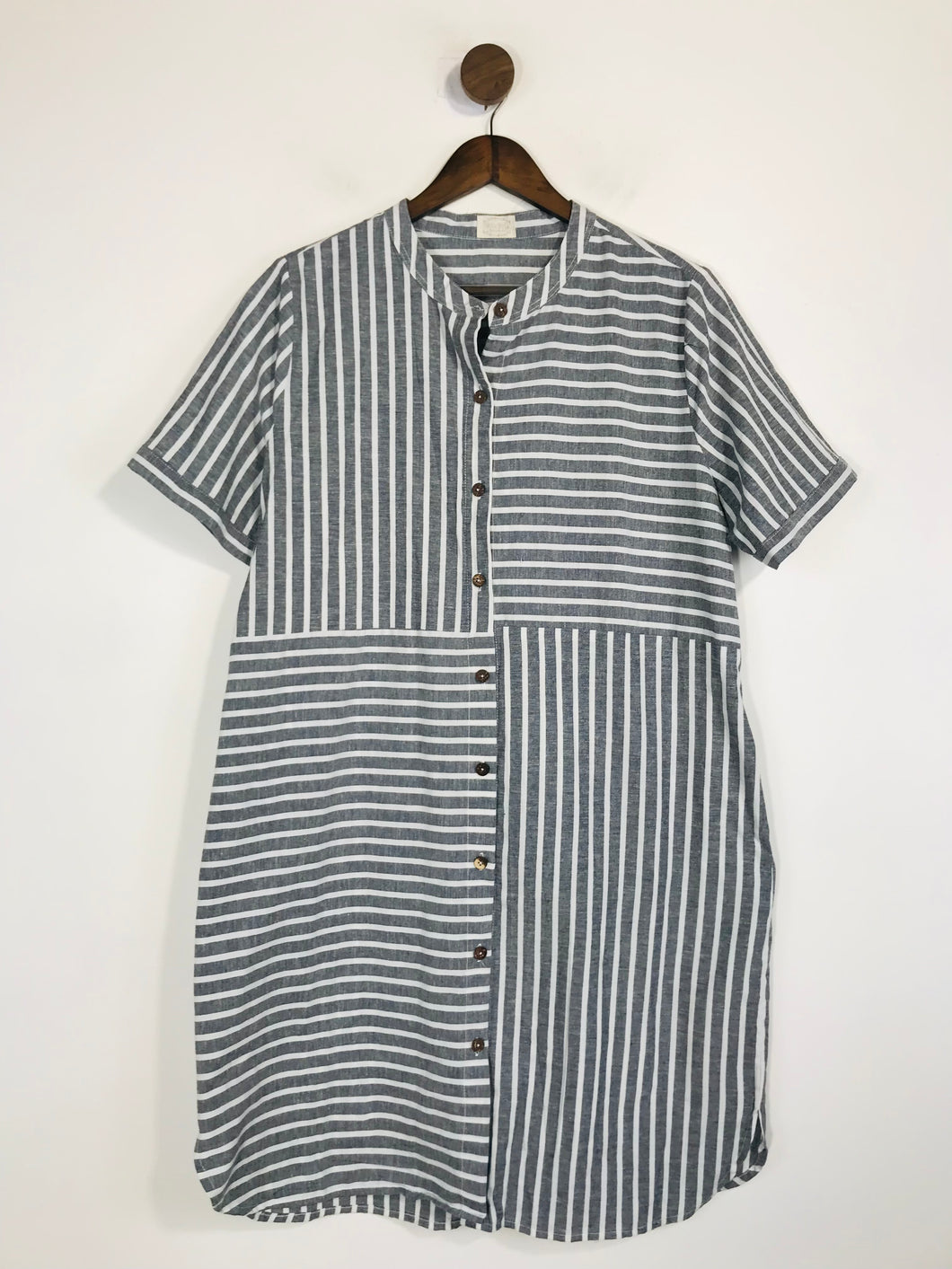 Nhai May Women's Striped Midi Shift Dress | M UK10-12 | Grey