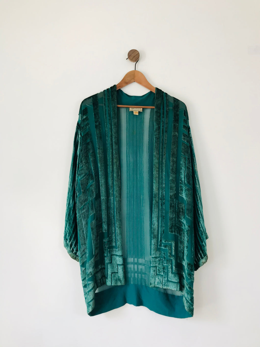 Janice Wainwright Vintage Long Open Cardigan Kimono | UK12 | Green