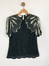 Load image into Gallery viewer, Laurence Kazar Women&#39;s Sequin Vintage Blouse | M UK10-12 | Black
