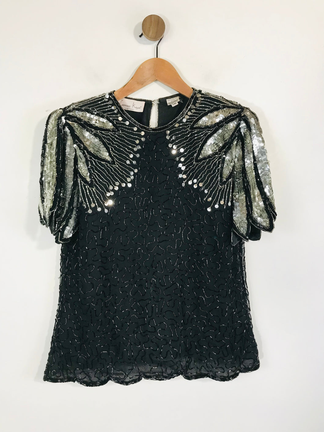 Laurence Kazar Women's Sequin Vintage Blouse | M UK10-12 | Black