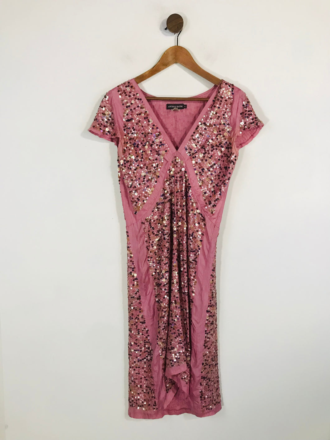 Antik Batik Women's Silk Sequin A-Line Dress | S UK8 | Pink