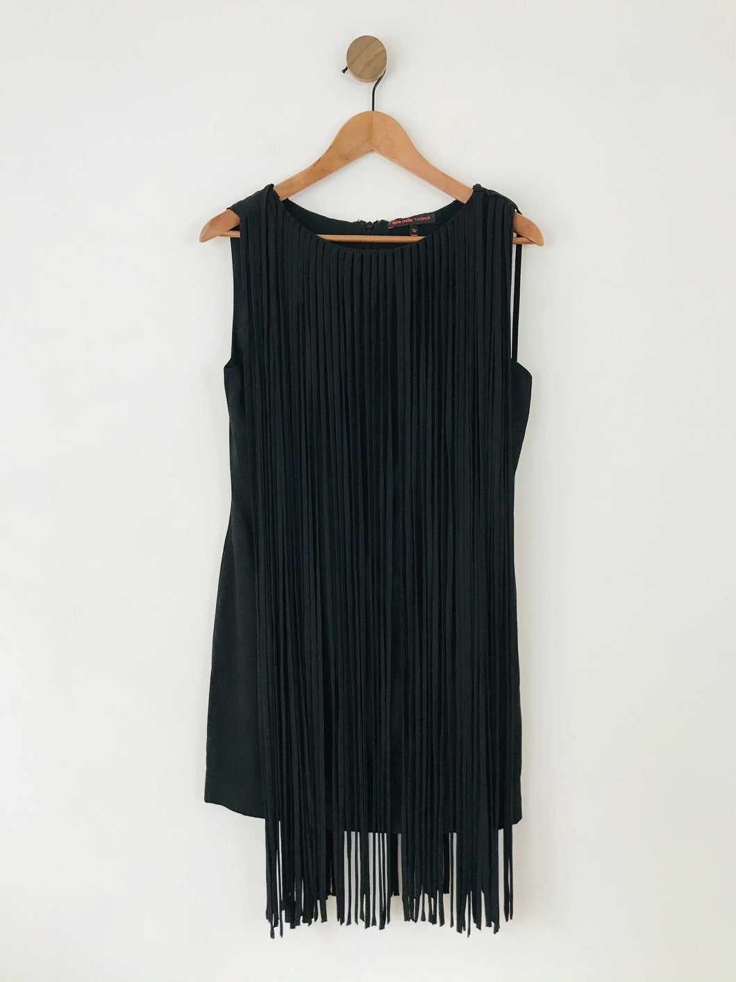 Kate Moss Topshop Women's Tassel Fringe Mini Dress | UK10 | Black