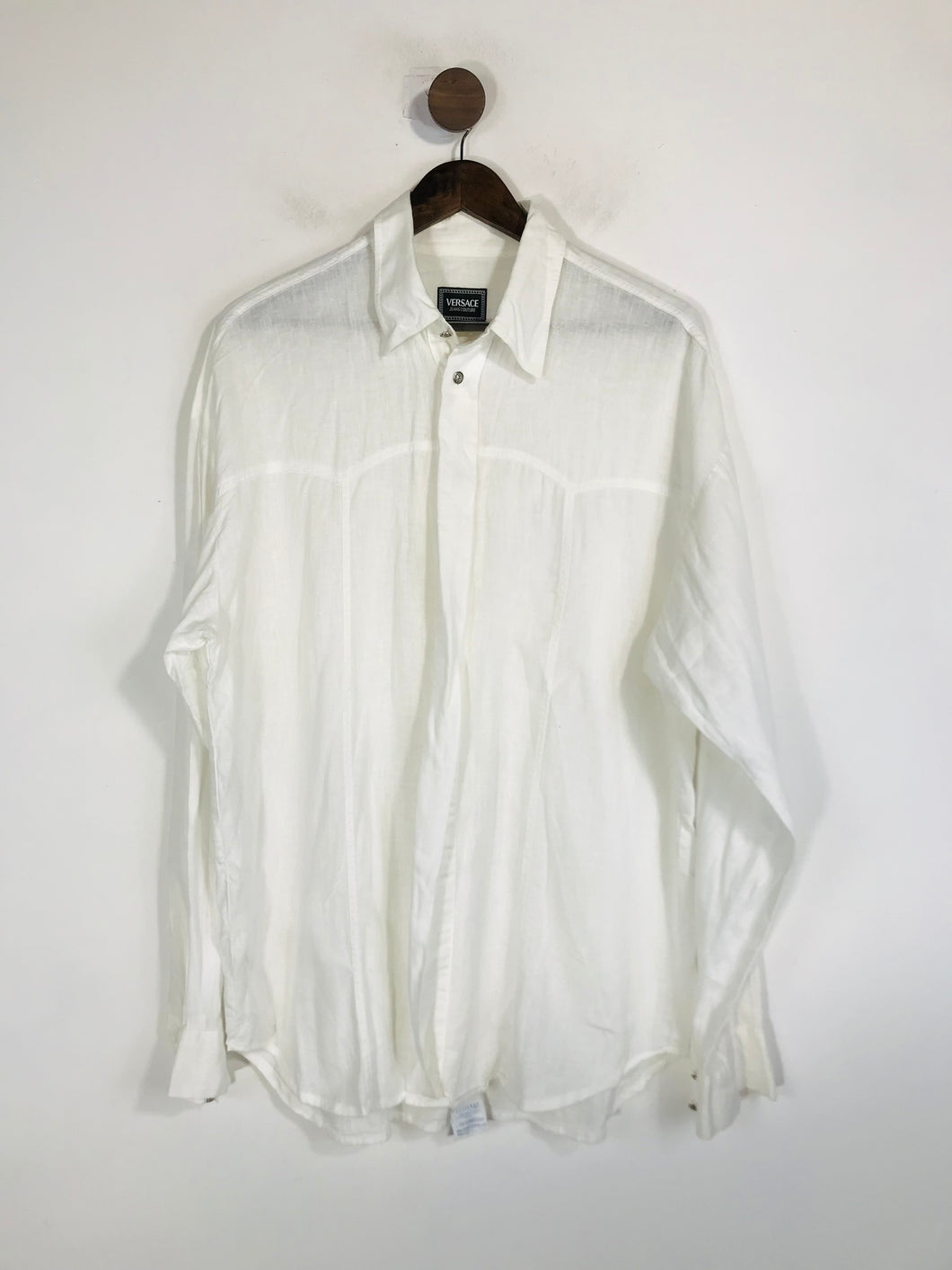Versace Men's Cotton Linen Button-Up Shirt | L | White