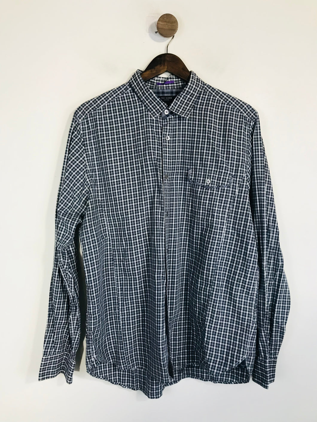 Ted Baker Men's Check Gingham Button-Up Shirt | 5 | Blue