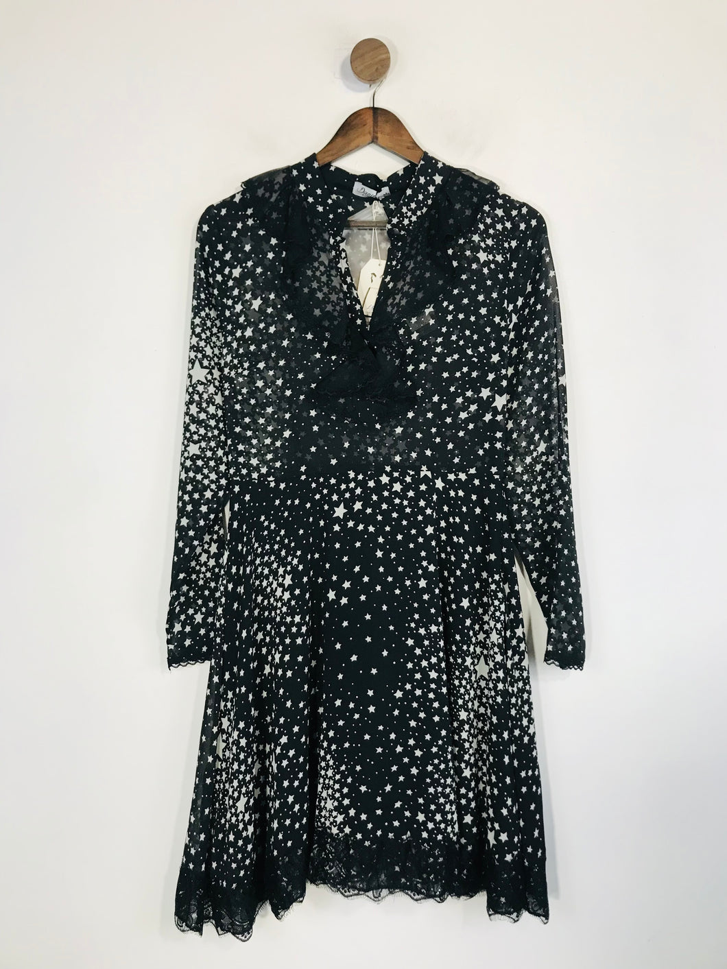 Dainty Women's Sheer Star Print A-Line Dress NWT | M UK10-12 | Black