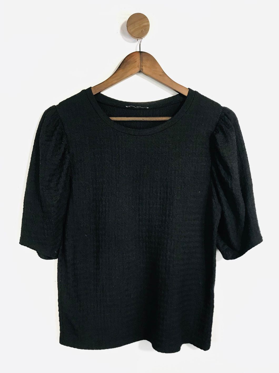 Zara Women's Gathered sleeve T-Shirt | L UK14 | Black