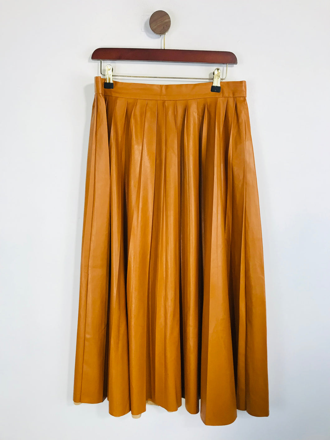 Zara Women's Faux Leather Pleated A-Line Skirt | L UK14 | Orange