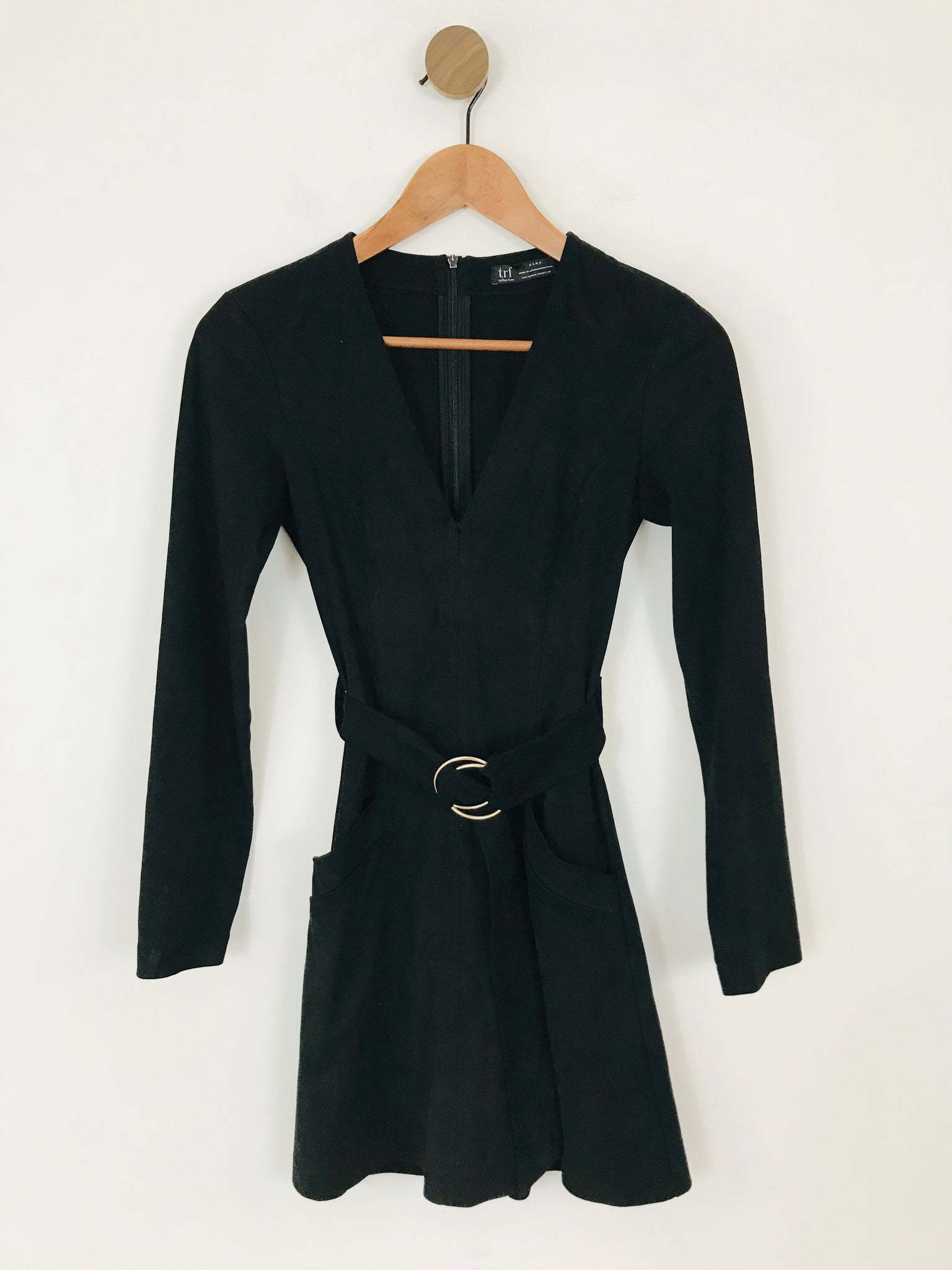 Zara Women's Faux Suede Long Sleeve A-Line Dress | XS UK6-8 | Black ReThread Zara Women's Faux Suede Long Sleeve A-Line Dress | XS UK6-8 | Black ReThread