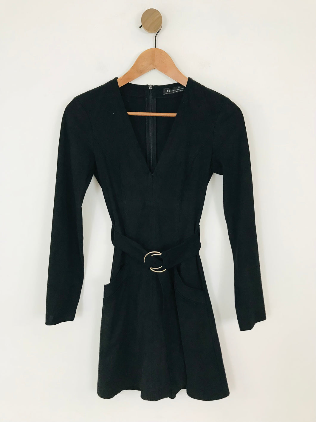 Zara Women's Faux Suede Long Sleeve A-Line Dress | XS UK6-8 | Black