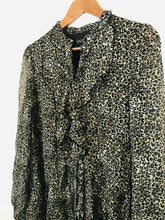 Load image into Gallery viewer, Saloni Women&#39;s Leopard Print Silk Long Sleeve Shirt Dress | UK8 | Multicolour
