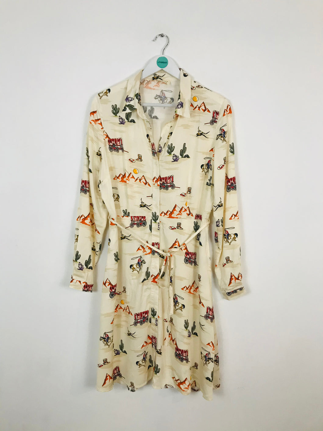 Sugarhill Women’s Cowboy Print Shirt Midi Dress | UK14 | Cream