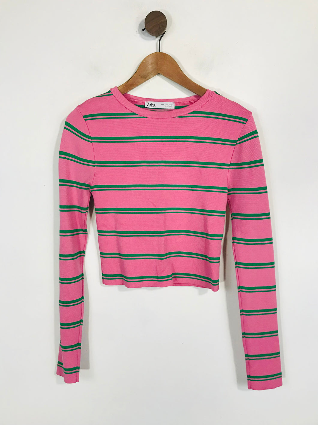 Zara Women's Striped Crop T-Shirt | M UK10-12 | Pink