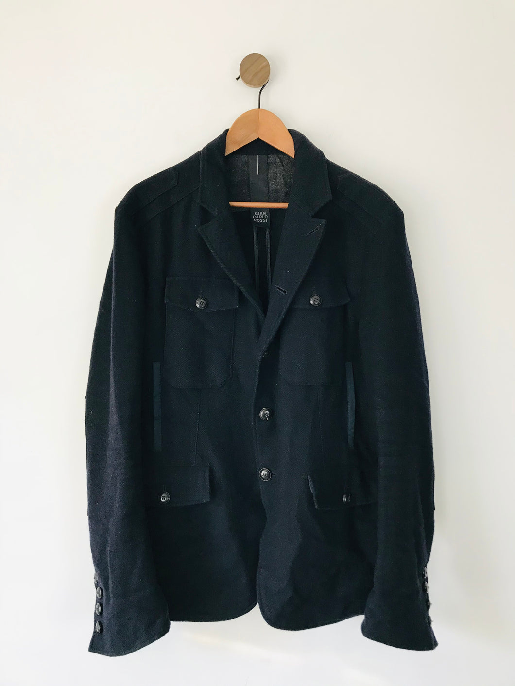Gian Carlo Rossi Men’s Wool Linen Overcoat Jacket | 54 UK44 L | Navy Blue