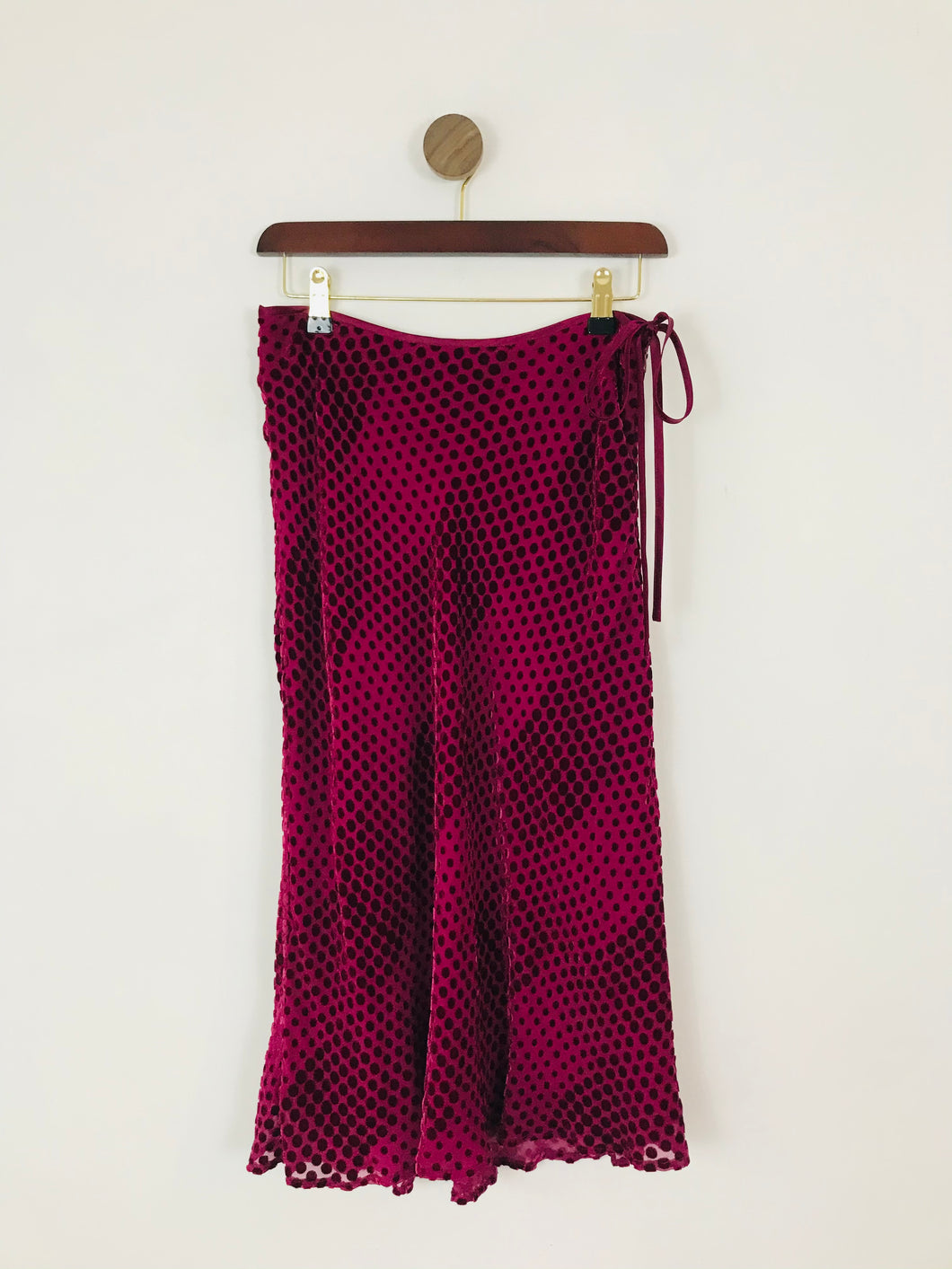 Laura Ashley Women’s Polka Dot Velvet Midi Skirt | UK10 | Burgundy Red