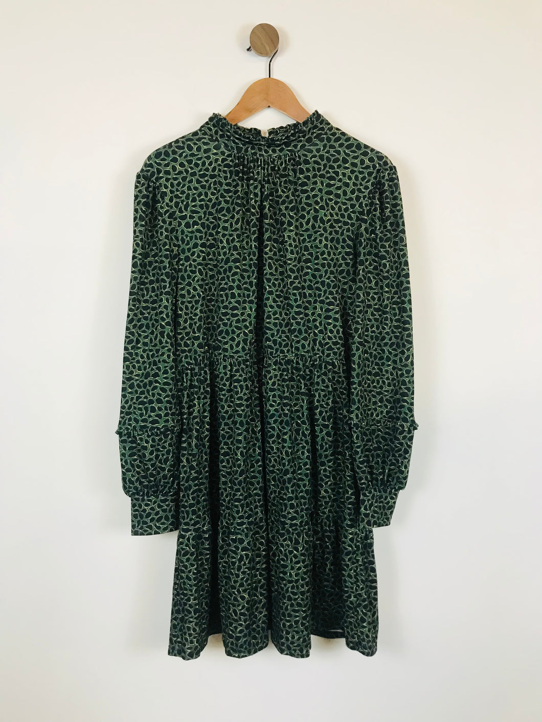 Warehouse Women's Patterned Long Sleeve A-Line Dress | L UK14 | Green