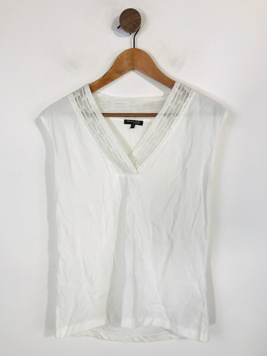 Massimo Dutti Women's Embroidered V-Neck Tank Top | XS UK6-8 | White