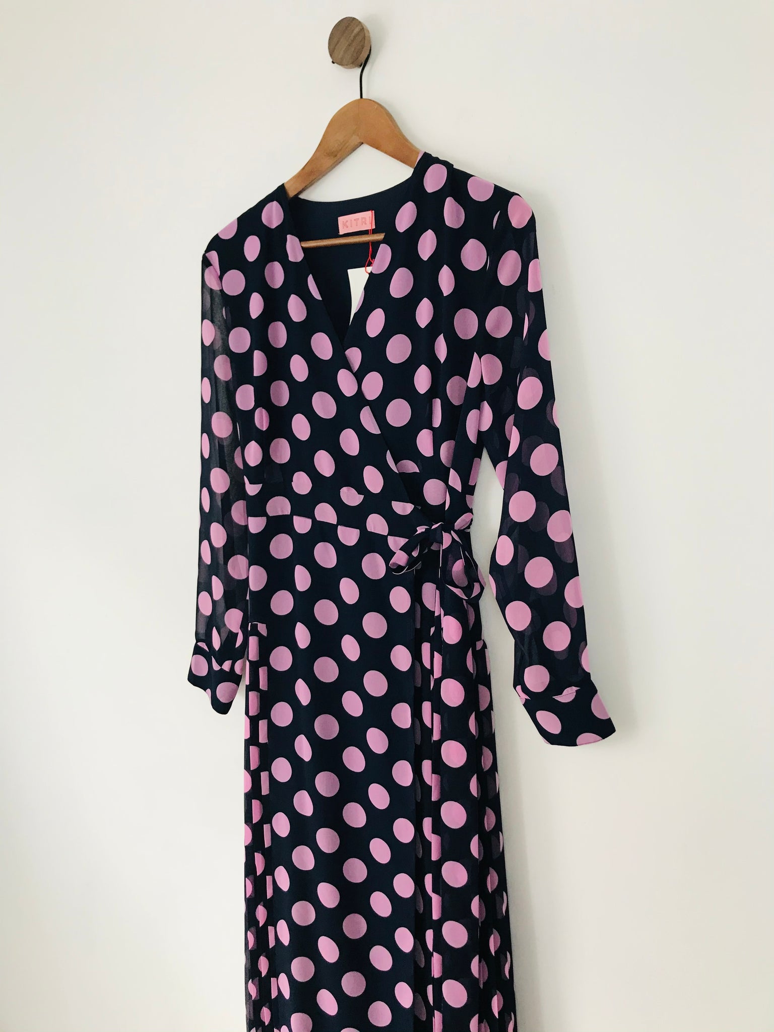 Kitri Women's Polka Dot Midi Wrap Dress NWT | UK10 | Navy Blue Pink ReThread Kitri Women's Polka Dot Midi Wrap Dress NWT | UK10 | Navy Blue Pink ReThread