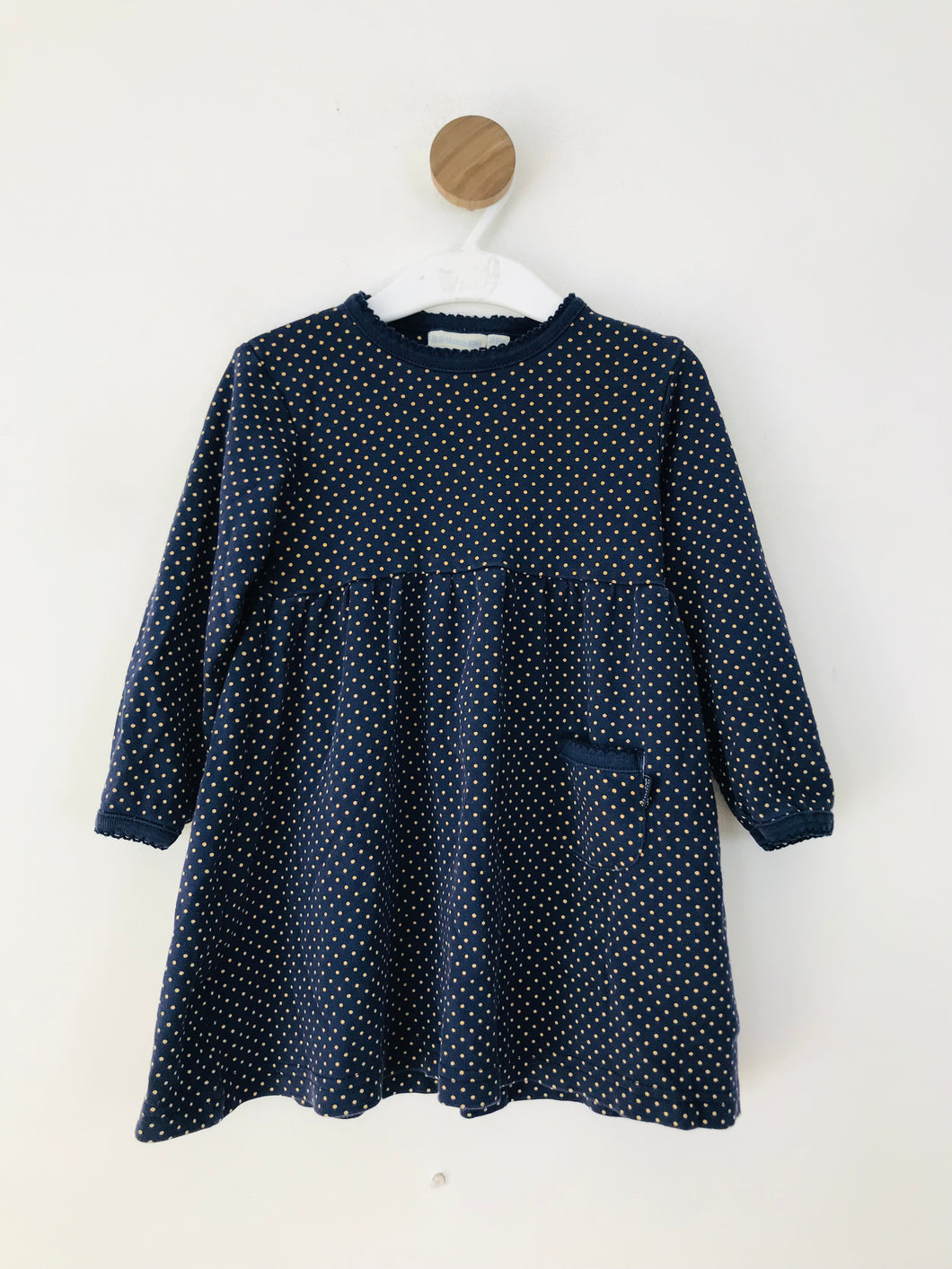 JoJo Maman Bebe Kid's Polka Dot Gathered A-Line Dress | 18-24 Months | Blue