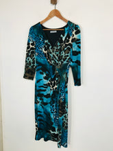 Load image into Gallery viewer, Michaela Louisa Women&#39;s Ruched Leopard Print Midi Dress | UK12 | Blue
