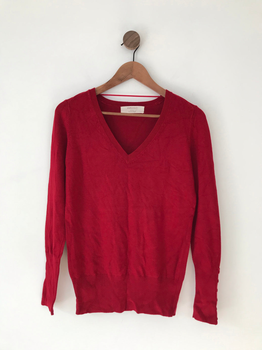 Zara Women’s V-Neck Knit Jumper | L UK14 | Red