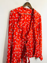 Load image into Gallery viewer, Ganni Women&#39;s Floral Wrap Blouse | EU38 UK10 | Orange
